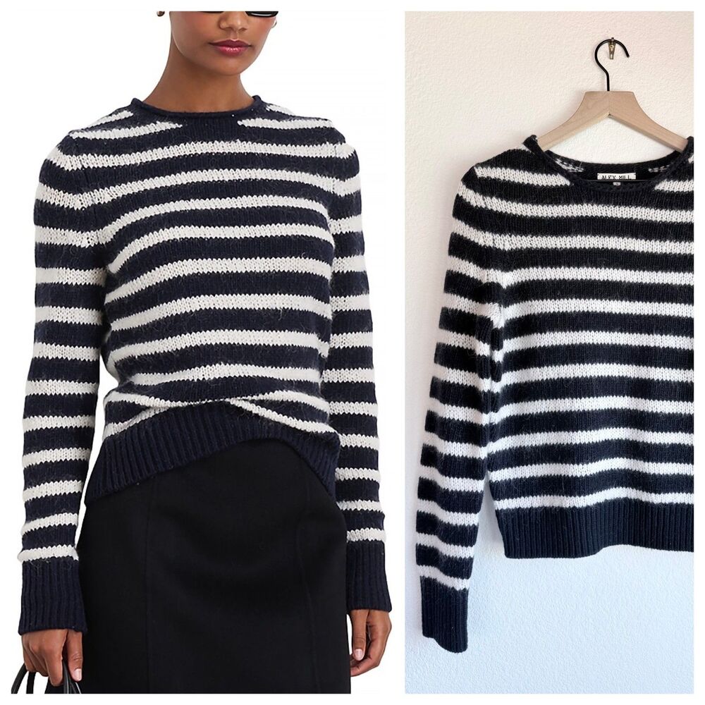 NEW Alex Mill Jamie Striped Merino Wool Blend Sweater Navy Ivory NWT Size Small